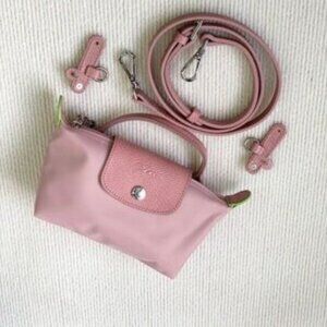 Longchamp Pliage Mini Bag, Pink with Brown Flap